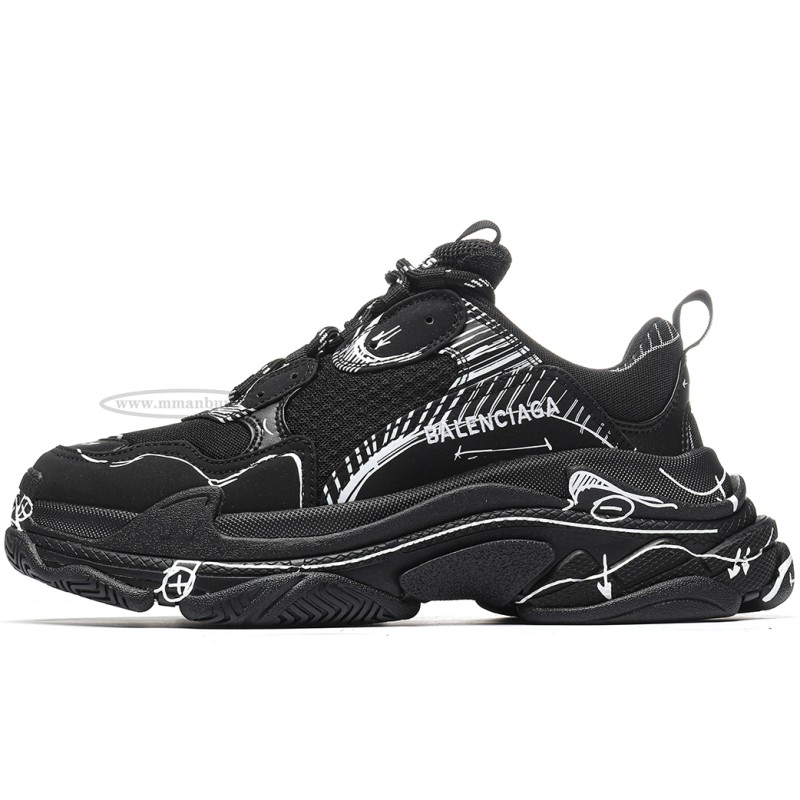 MManbuy Ba1enci*ga Triple S Clear Sole Black White Leather Free
