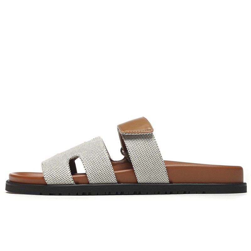 Mmanbuy Hermes Chypre Sandal Canvas Brown