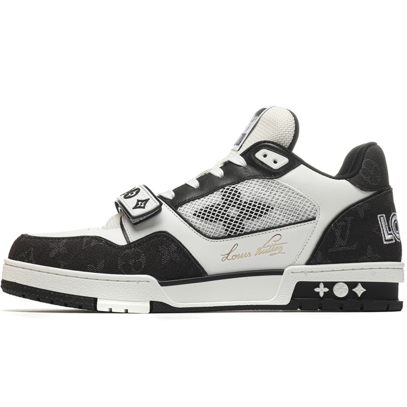MManbuy L0*1S V*1TT0N Trainer Velcro Strap Monogram Denim Black White